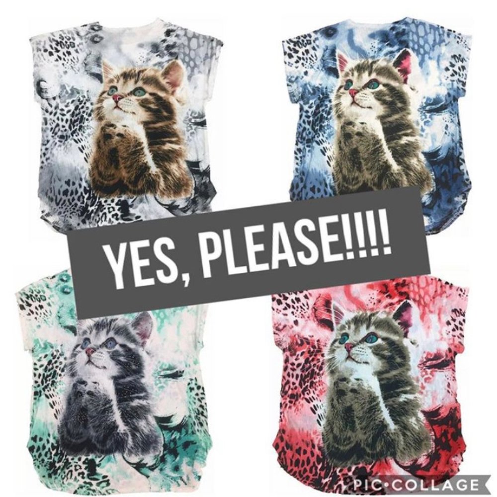4/$25 Funny Cat T-Shirt Green Kitty Tunic Top Shirt O/S - Picture 4 of 7